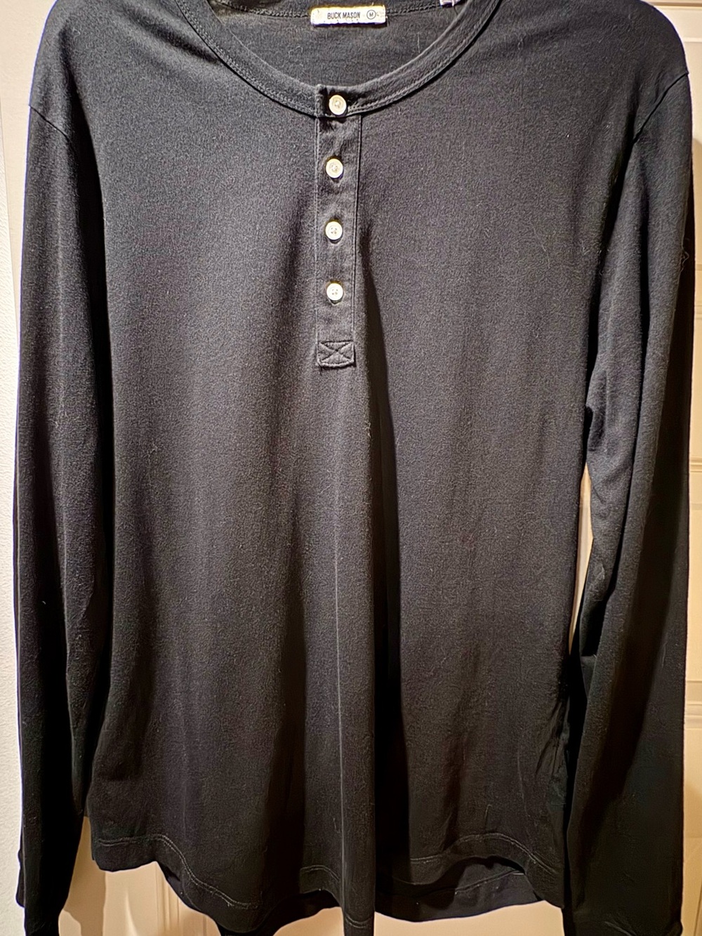 Buck Mason Black Long Sleeve Henley Shirt